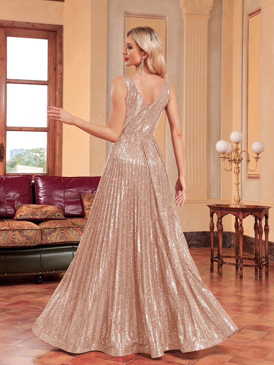 Sequin Pleated A-line V-neck Prom Dress MCC1236 Sequin Pleated A-line V-neck Prom Dress MCC1236