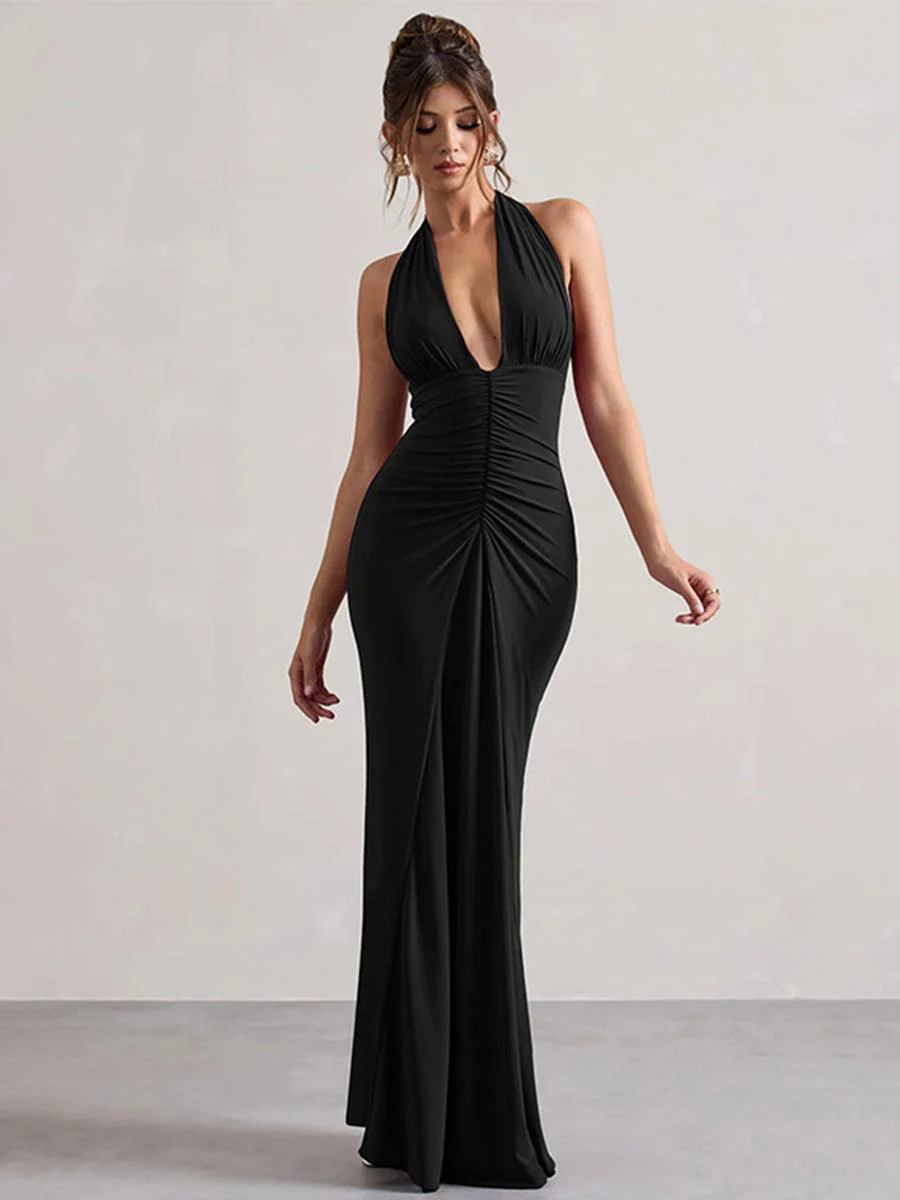 Halter Ruched Backless Formal Dress MYT1003 Halter Ruched Backless Formal Dress MYT1003