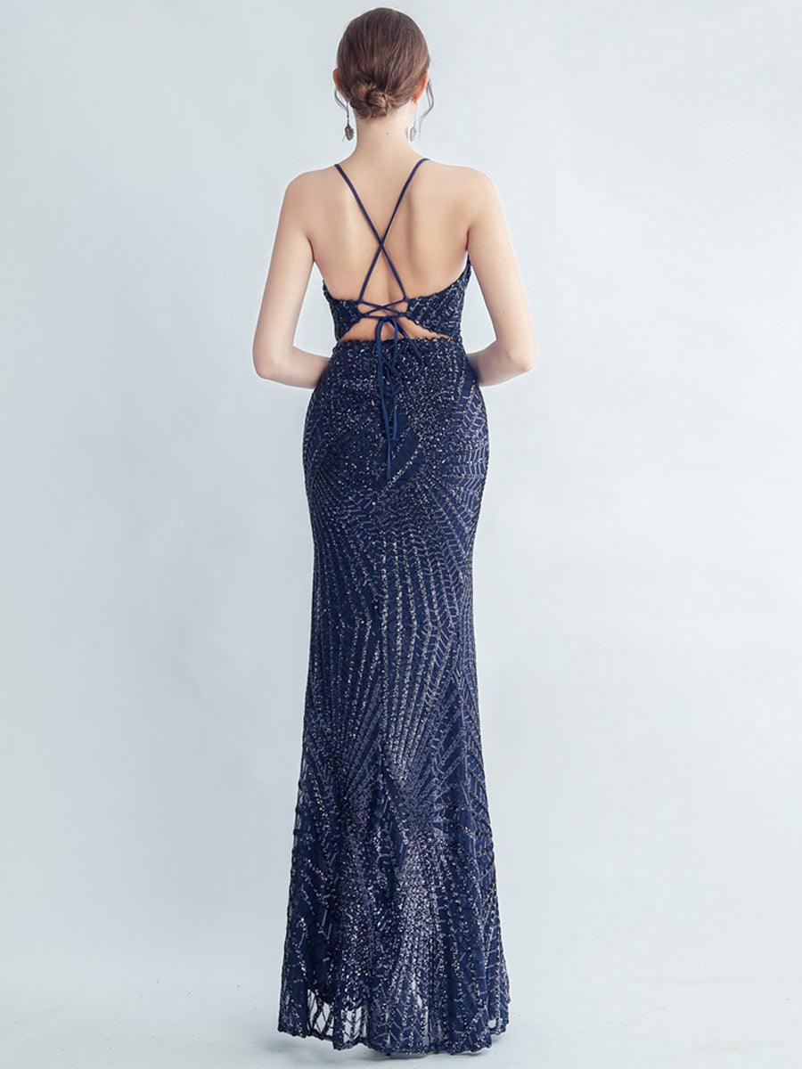 Spaghetti Cross Back Sequin Split Cocktail Dress MYC2007 Spaghetti Cross Back Sequin Split Cocktail Dress MYC2007