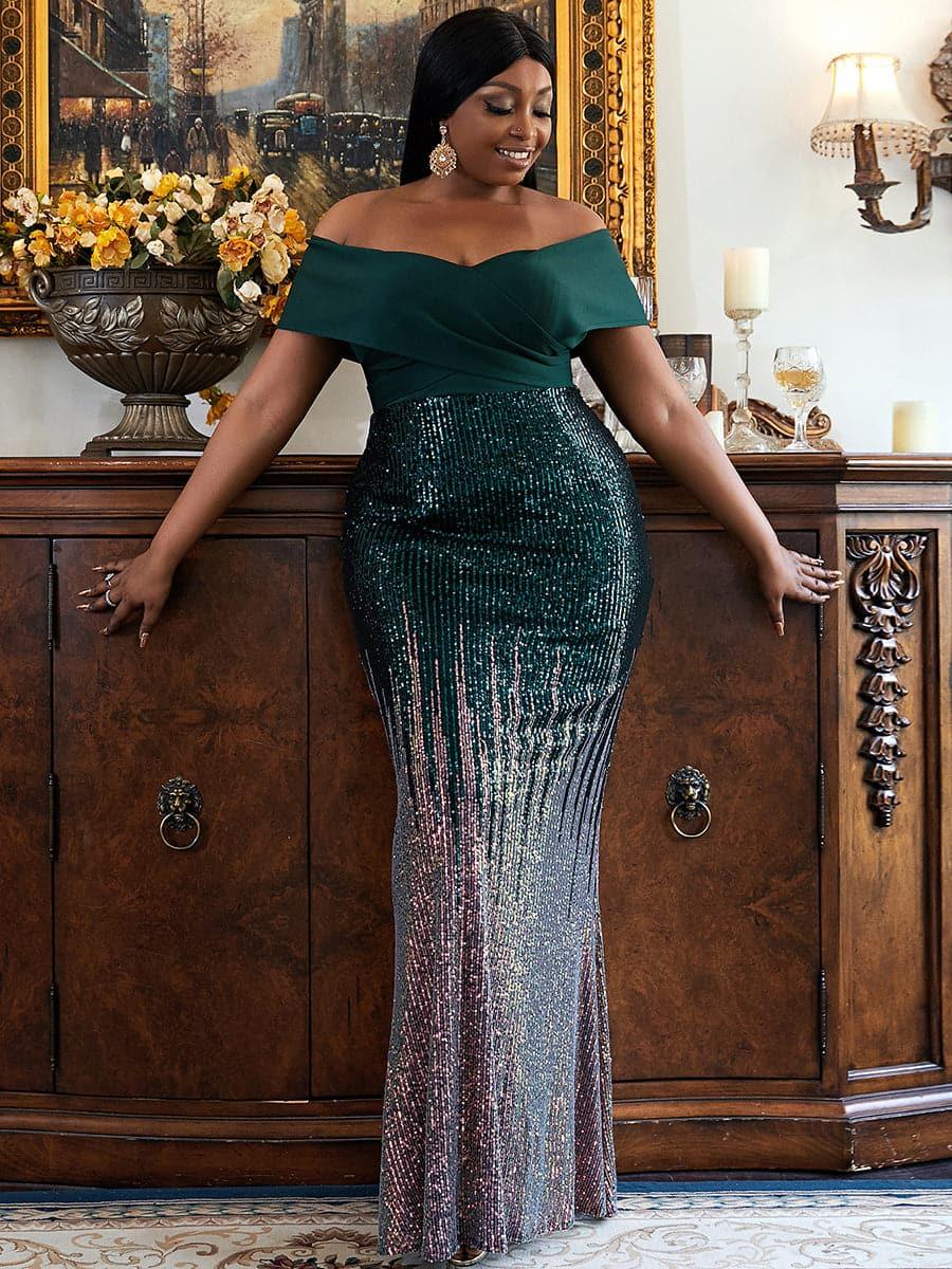 Plus Size Gradient Maxi Sequin Prom Dress PXH2125 Plus Size Gradient Maxi Sequin Prom Dress PXH2125