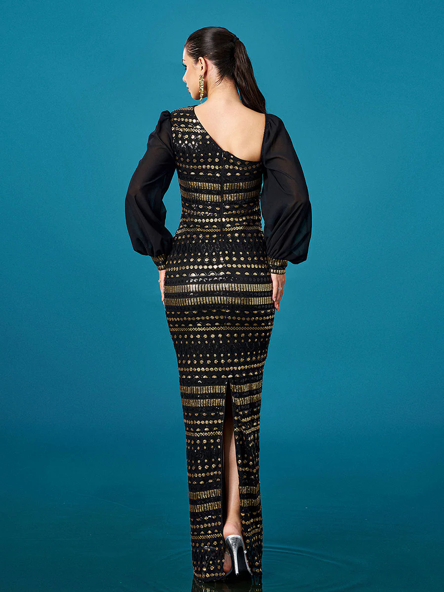 Black Long Sleeve Cutout Sheath Sequin Dress RJ12093 Black Long Sleeve Cutout Sheath Sequin Dress RJ12093