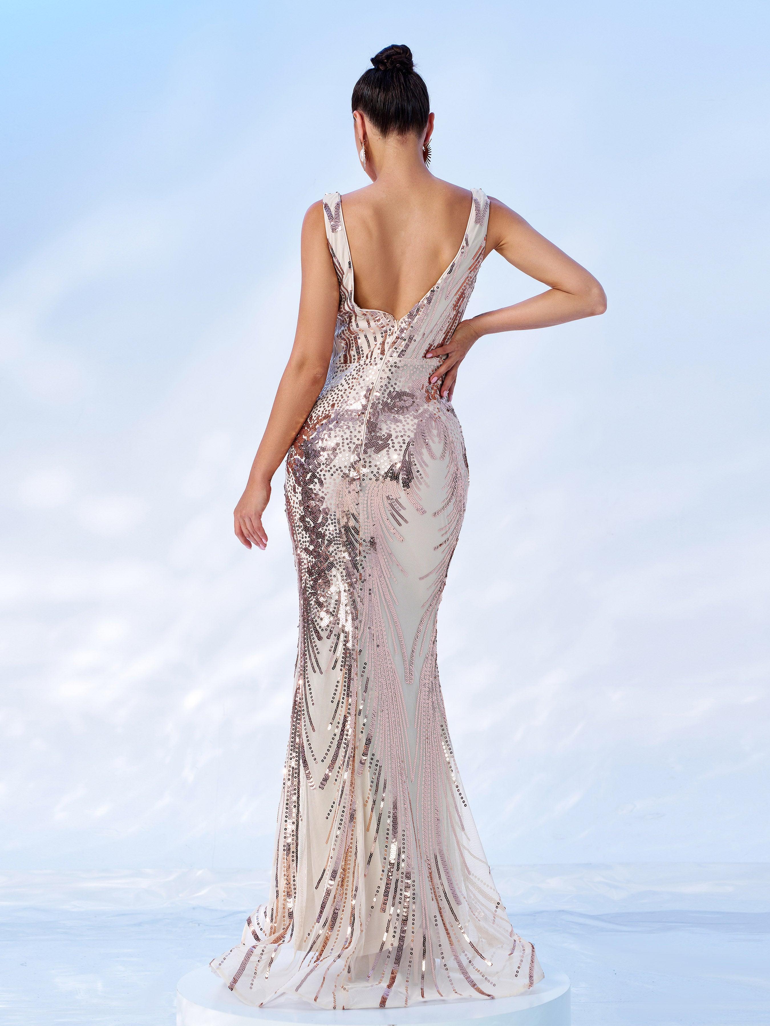 V-neck Sleeveless Mermaid Sequin Formal Dress RM21551 V-neck Sleeveless Mermaid Sequin Formal Dress RM21551