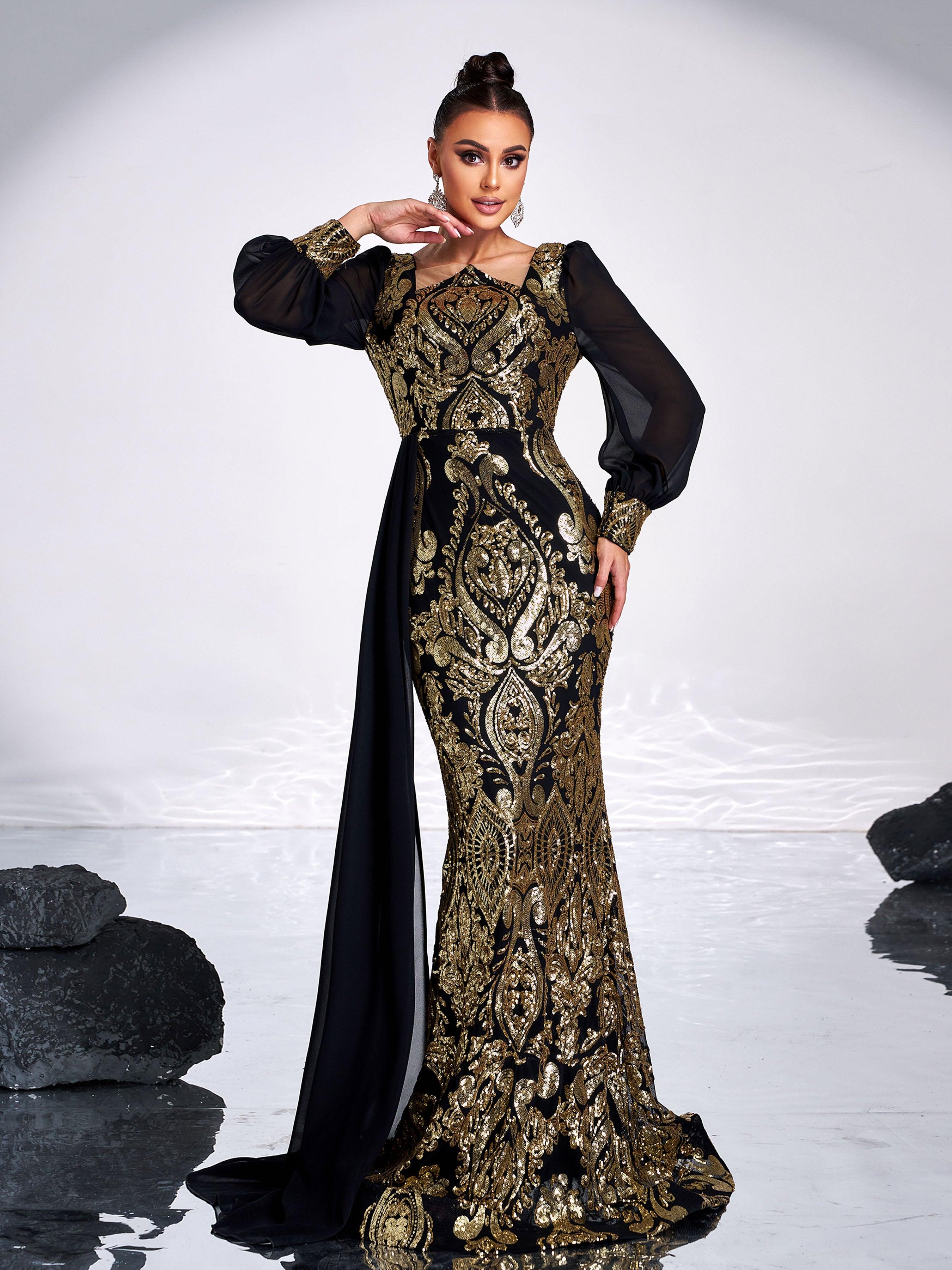 Luxurious Black & Gold Embroidered Gown GM00421