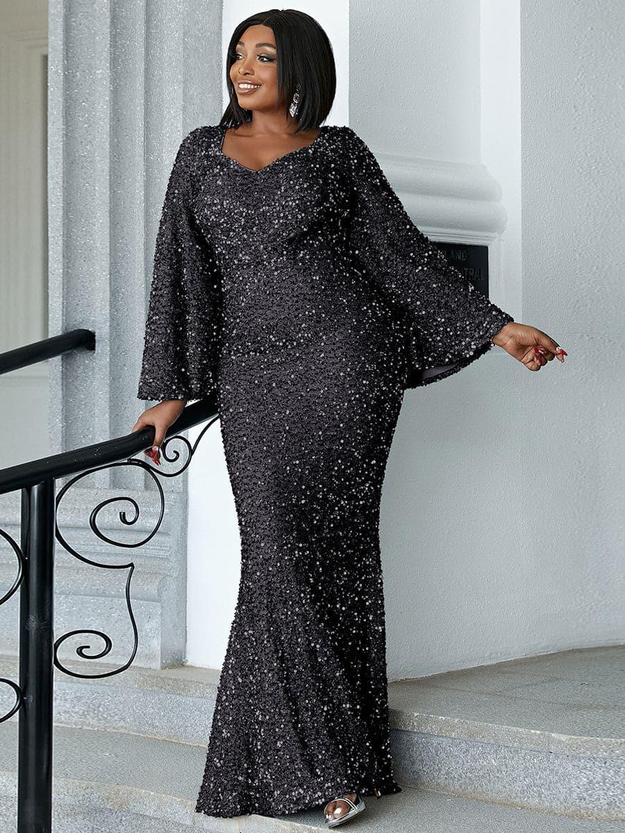Sequin Bell Sleeve Mermaid Dress M02010 Sequin Bell Sleeve Mermaid Dress M02010