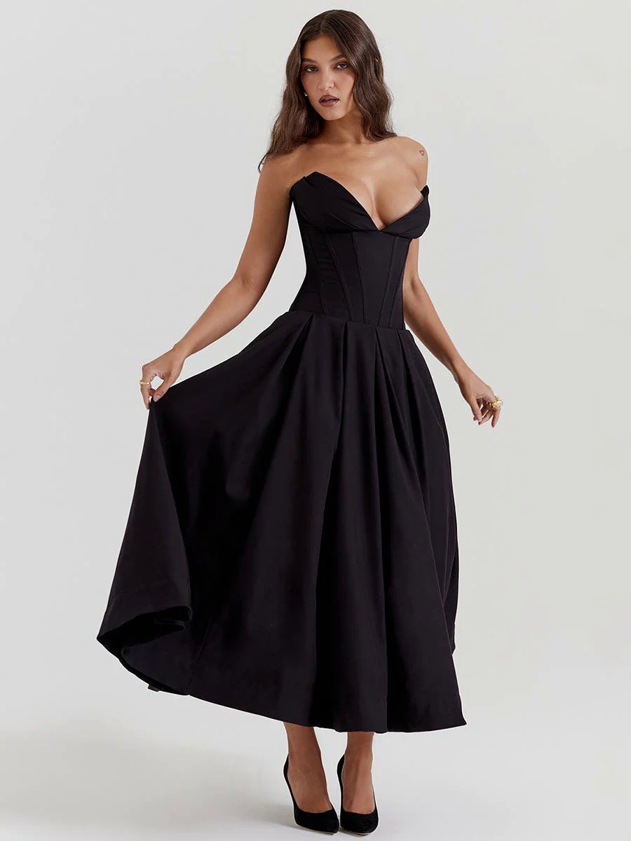 Black Corset Strapless A-line Prom Dress MYC1010 Black Corset Strapless A-line Prom Dress MYC1010