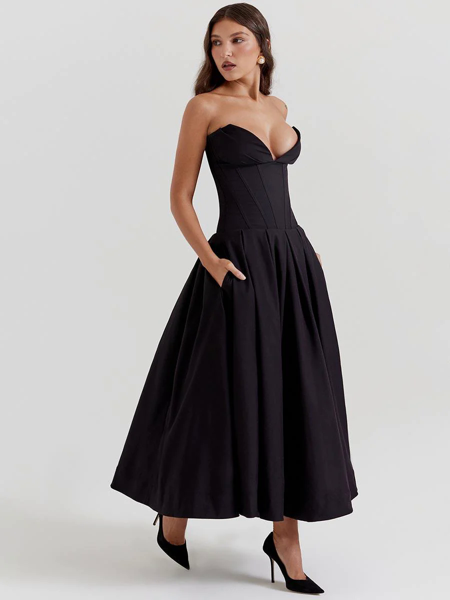 Black Corset Strapless A-line Prom Dress MYC1010 Black Corset Strapless A-line Prom Dress MYC1010