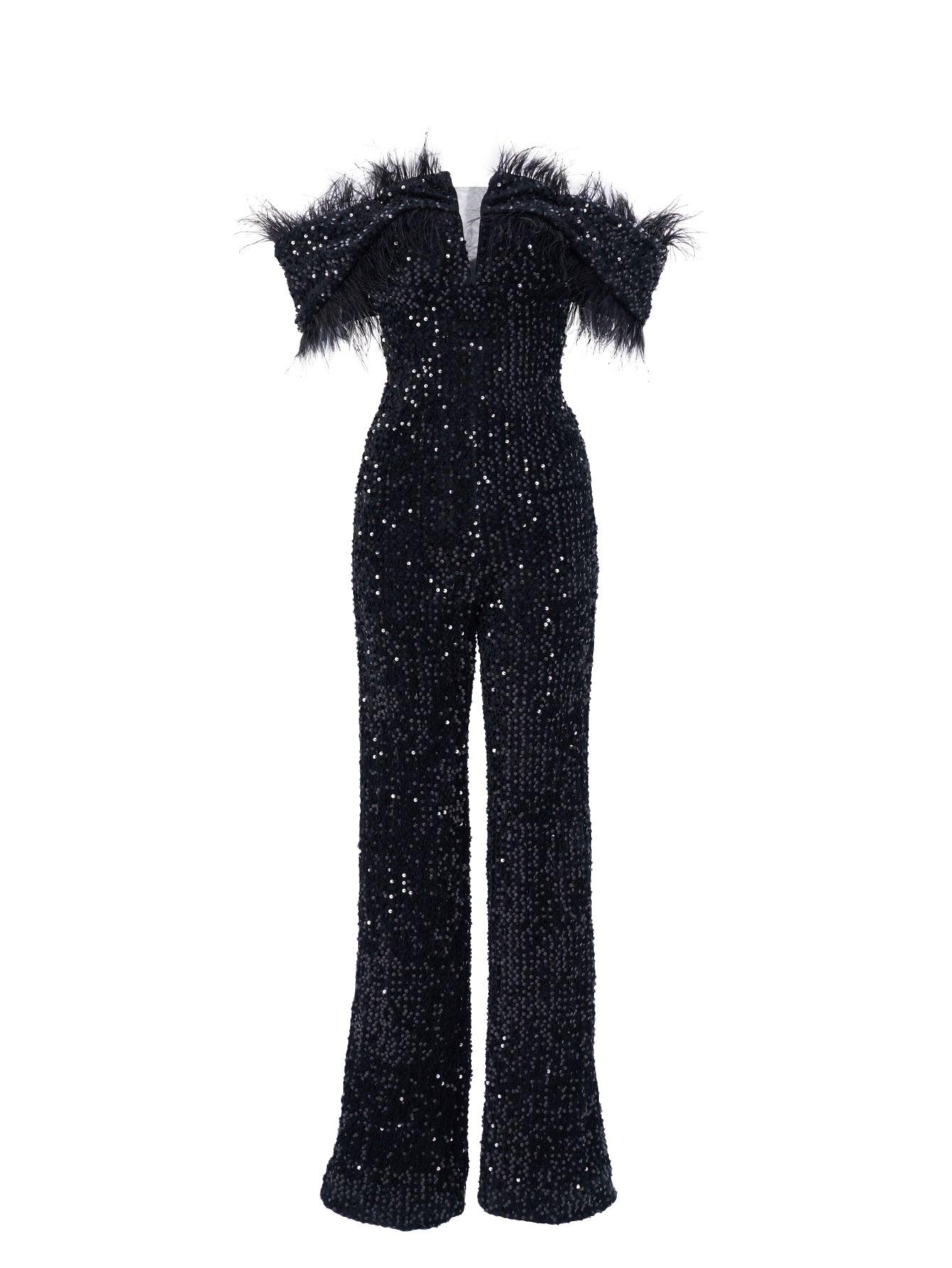 Off Shoulder Feather Jumpsuits M02251 Off Shoulder Feather Jumpsuits M02251
